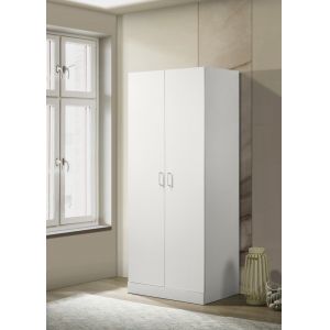 Lilola Home - Michael White Double Door Wardrobe Cabinet Armoire with Shelf and Hanging Rod - 96005