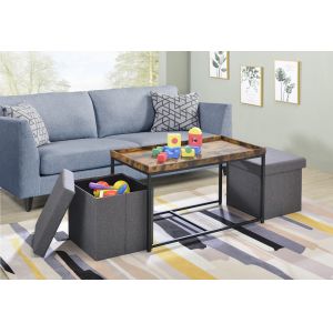 Lilola Home - Monty Weathered Oak Wood Grain 3 Piece Coffee Table Set with Raised Edges - 98038