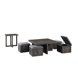 Lilola Home - Moseberg Rustic Wood Coffee Table with Storage Stools and End Table Set - 98013-SET