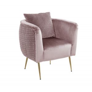 Lilola Home - Natalie Blush Pink Velvet Barrel Accent Chair with Metal Legs - 88888