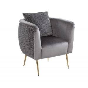 Lilola Home - Natalie Gray Velvet Barrel Accent Chair with Metal Legs - 88889