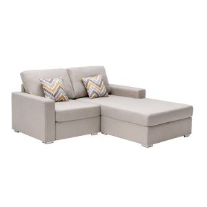 Lilola Home - Nolan Beige Linen Fabric 2-Seater Reversible Sofa Chaise with Pillows and Interchangeable Legs - 89420-13A