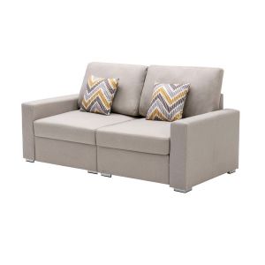 Lilola Home - Nolan Beige Linen Fabric Loveseat with Pillows and Interchangeable Legs - 89420-15