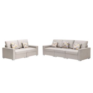 Lilola Home - Nolan Beige Linen Fabric Sofa and Loveseat Living Room Set with Pillows and Interchangeable Legs - 89420-10