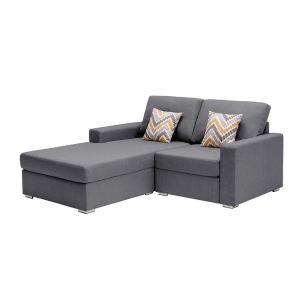 Lilola Home - Nolan Gray Linen Fabric 2-Seater Reversible Sofa Chaise with Pillows and Interchangeable Legs - 89425-13B