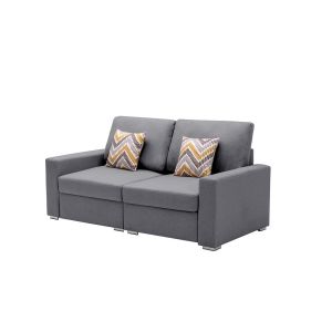 Lilola Home - Nolan Gray Linen Fabric Loveseat with Pillows and Interchangeable Legs - 89425-15