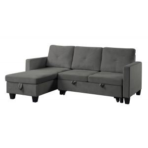 Lilola Home - Nova Dark Gray Velvet Reversible Sleeper Sectional Sofa with Storage Chaise - 89332DG