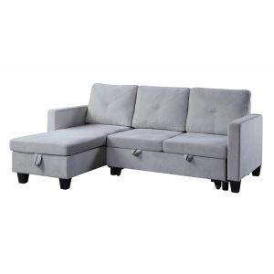 Lilola Home - Nova Light Gray Velvet Reversible Sleeper Sectional Sofa with Storage Chaise - 89332LG