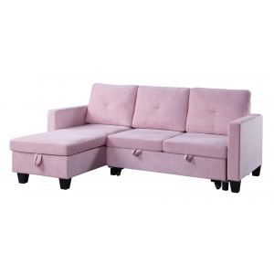Lilola Home - Nova Pink Velvet Reversible Sleeper Sectional Sofa with Storage Chaise - 89332