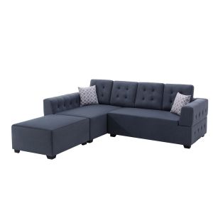 Lilola Home - Ordell Dark Gray Linen Fabric Sectional Sofa with Left Facing Chaise Ottoman and Pillows - 89718