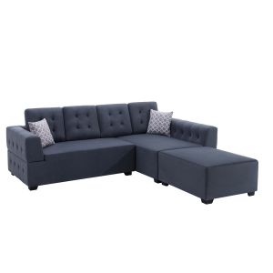 Lilola Home - Ordell Dark Gray Linen Fabric Sectional Sofa with Right Facing Chaise Ottoman and Pillows - 89717
