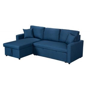 Lilola Home - Paisley Blue Linen Fabric Reversible Sleeper Sectional Sofa with Storage Chaise  - 81410BU