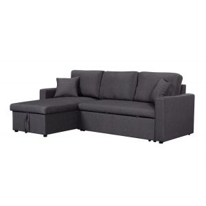 Lilola Home - Paisley Dark Gray Linen Fabric Reversible Sleeper Sectional Sofa with Storage Chaise  - 81410DG