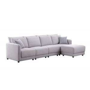 Lilola Home - Penelope Light Gray Linen Fabric 4-Seater Sofa with Ottoman and Pillows - 89126-8B