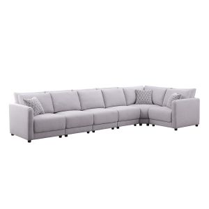 Lilola Home - Penelope Light Gray Linen Fabric Reversible 6PC Modular Sectional Sofa with Pillows - 89126-4