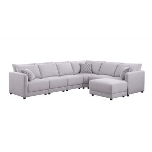 Lilola Home - Penelope Light Gray Linen Fabric Reversible 7PC Modular Sectional Sofa with Ottoman and Pillows - 89126-1B