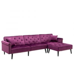 Lilola Home - Piper Purple Velvet Sofa Bed with Ottoman and 2 Accent Pillows - 87842PE
