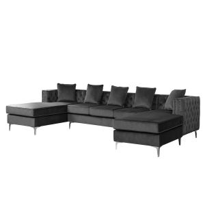 Lilola Home - Ryan Dark Gray Velvet Double Chaise Sectional Sofa with Nail-Head Trim - 87841