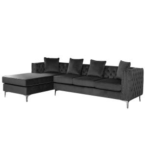 Lilola Home - Ryan Dark Gray Velvet Reversible Sectional Sofa Chaise with Nail-Head Trim - 87840