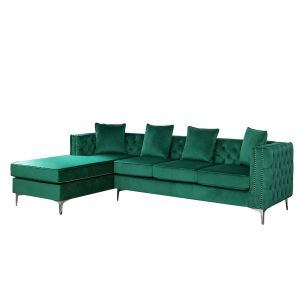 Lilola Home - Ryan Green Velvet Reversible Sectional Sofa Chaise with Nail-Head Trim - 87840GN