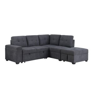 Lilola Home - Sadie Dark Gray Woven Fabric Sleeper Sectional Sofa with Storage Ottoman, Storage Arm - 89136