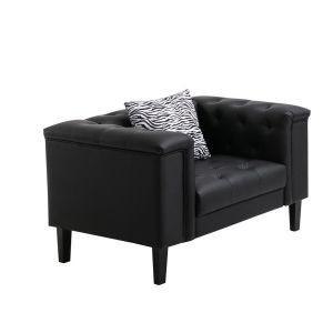 Lilola Home - Sarah Black Vegan Leather Tufted Chair With 1 Accent Pillow - 89224-C
