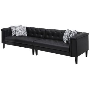 Lilola Home - Sarah Black Vegan Leather Tufted Sofa With 4 Accent Pillows - 89224-S