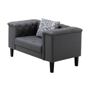 Lilola Home - Sarah Gray Vegan Leather Tufted Chair With 1 Accent Pillow - 89225-C