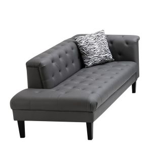 Lilola Home - Sarah Gray Vegan Leather Tufted Chaise With 1 Accent Pillow - 89225-CH