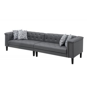 Lilola Home - Sarah Gray Vegan Leather Tufted Sofa With 4 Accent Pillows - 89225-S