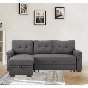 Lilola Home - Sierra Dark Gray Linen Reversible Sleeper Sectional Sofa with Storage Chaise - 781342