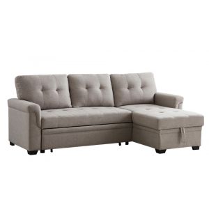 Lilola Home - Sierra Light Gray Linen Reversible Sleeper Sectional Sofa with Storage Chaise - 781340