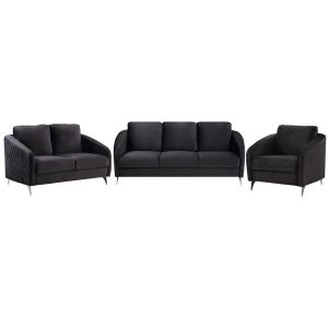 Lilola Home - Sofia Black Velvet Fabric Sofa Loveseat Chair Living Room Set - 89721