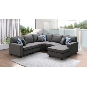 Lilola Home - Sonoma Dark Gray Linen 6Pc Modular Sectional Sofa and Ottoman - 89122-3