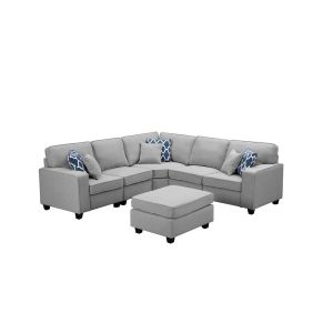 Lilola Home - Sonoma Light Gray Linen 6Pc Modular L-Shape Sectional Sofa with Ottoman - 89120-3