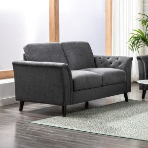 Lilola Home - Stanton Dark Gray Linen Loveseat with Tufted Arms - 89730-L