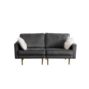 Lilola Home - Theo Gray Velvet Loveseat with Pillows - 81359-L