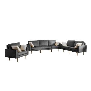 Lilola Home - Theo Gray Velvet Sofa Loveseat Chair Living Room Set with Pillows - 81359