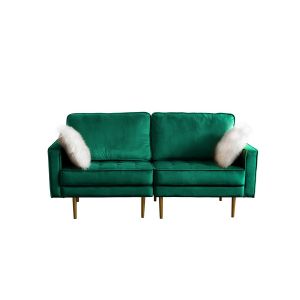 Lilola Home - Theo Green Velvet Loveseat with Pillows - 81359GN-L