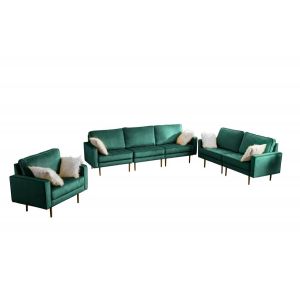 Lilola Home - Theo Green Velvet Sofa Loveseat Chair Living Room Set with Pillows - 81359GN