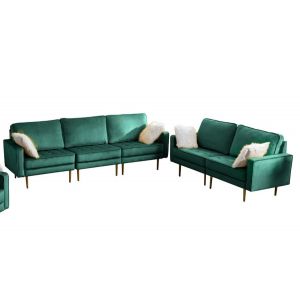 Lilola Home - Theo Green Velvet Sofa Loveseat Living Room Set with Pillows - 81359GN-SL