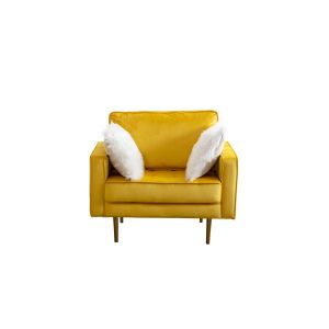 Lilola Home - Theo Yellow Velvet Chair with Pillows - 81359YW-C