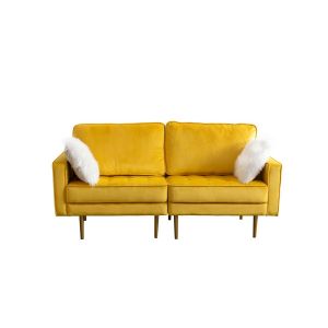 Lilola Home - Theo Yellow Velvet Loveseat with Pillows - 81359YW-L