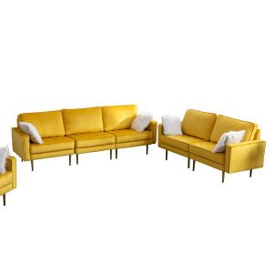 Lilola Home - Theo Yellow Velvet Sofa Loveseat Living Room Set with Pillows - 81359YW-SL