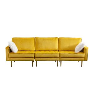 Lilola Home - Theo Yellow Velvet Sofa with Pillows - 81359YW-S