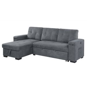 Lilola Home - Toby Gray Woven Fabric Reversible Sleeper Sectional Sofa with Storage Chaise Cup Holder USB Ports and Pockets - 81395