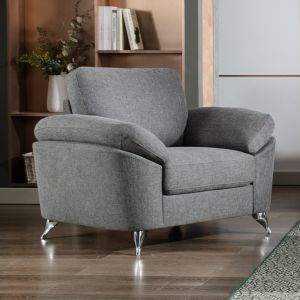Lilola Home - Villanelle Light Gray Linen Chair with Chrome Finish Legs - 89732-C