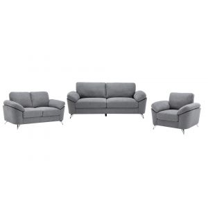 Lilola Home - Villanelle Light Gray Linen Sofa Loveseat Chair Living Room Set - 89732-SLC