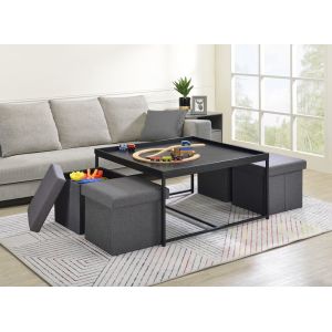 Lilola Home - Vinny Black Wood Grain 5 Piece Coffee Table Set with Raised Edges - 98035