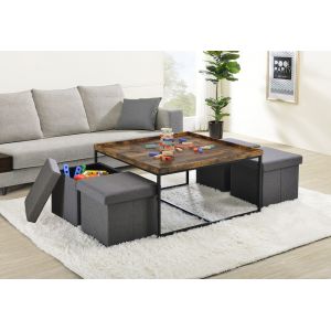 Lilola Home - Vinny Weathered Oak Wood Grain 5 Piece Coffee Table Set with Raised Edges - 98034